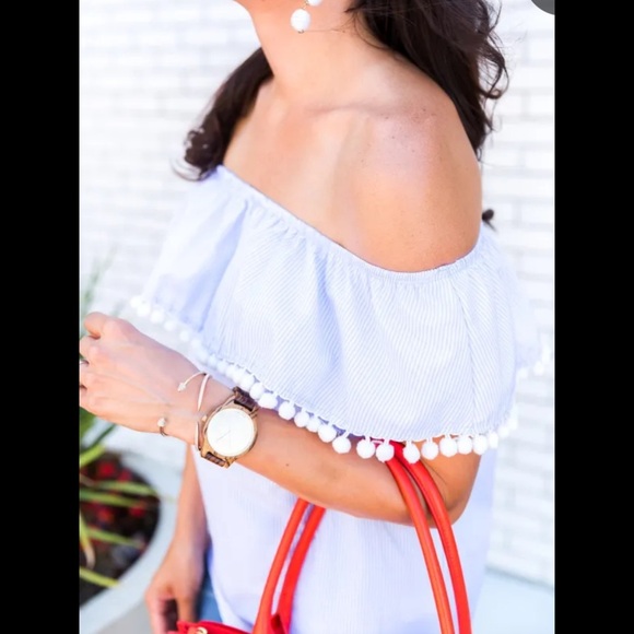 Forever 21 Blue and White Off-Shoulder Tunic - Picture 5 of 11
